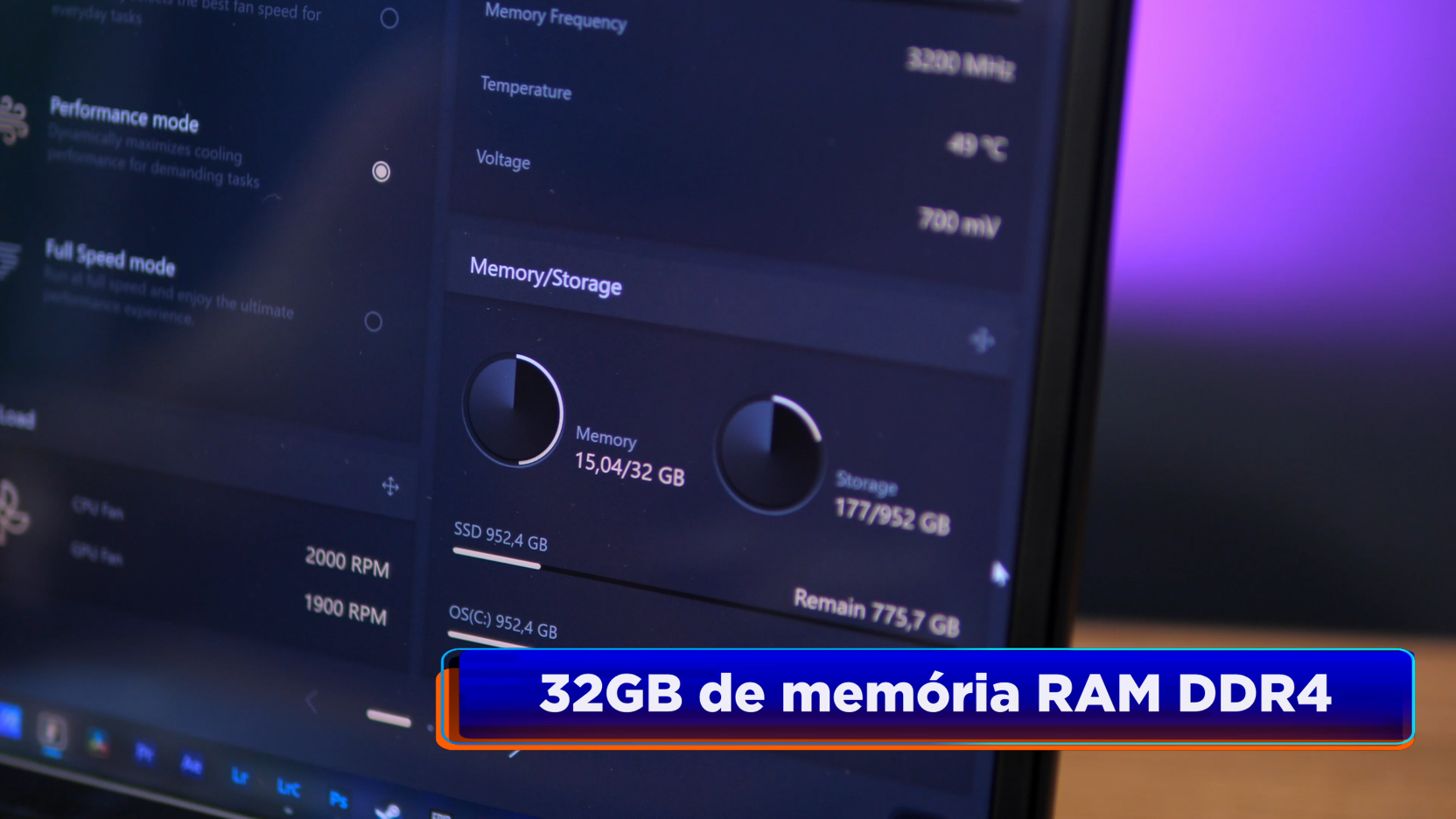 desempenho excepcional com um intel core i7 da 11 geração, 32 GB de RAM e 1TB de SSD
