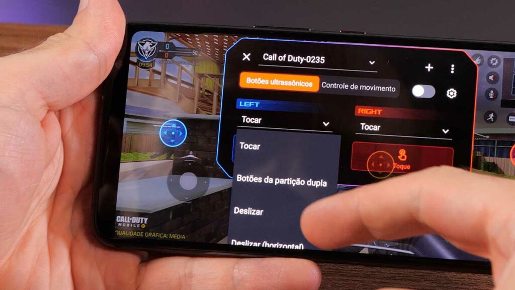 Configuração de toque dos AirTriggers no ROG Phone 3