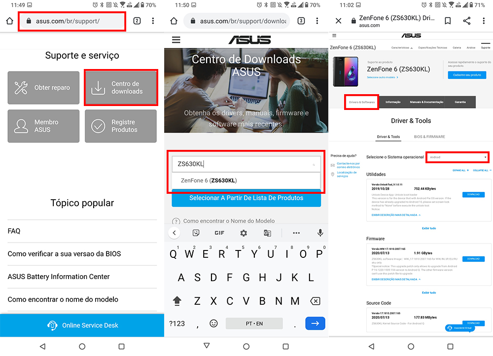 Passo a passo para fazer o download e atualizar manualmente o ZenFone