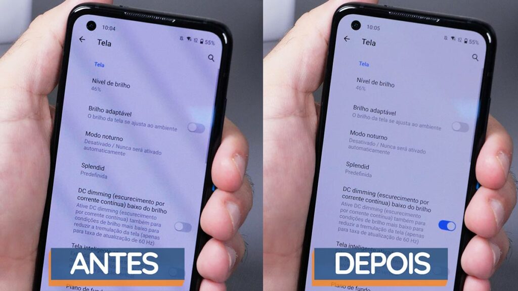 antes e depois dc dimming que equipa celulares asus