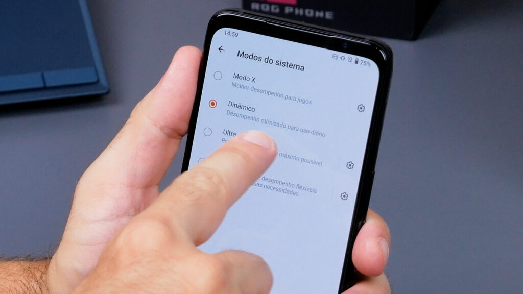detalhe modo sistema rog phone