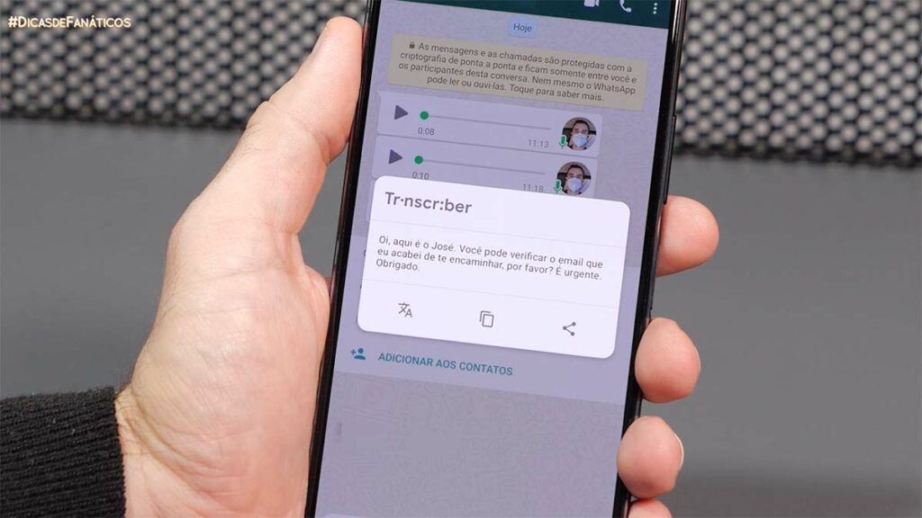 Exemplo de transcrição do transcriber, o app que transcreve áudios do Whatsapp
