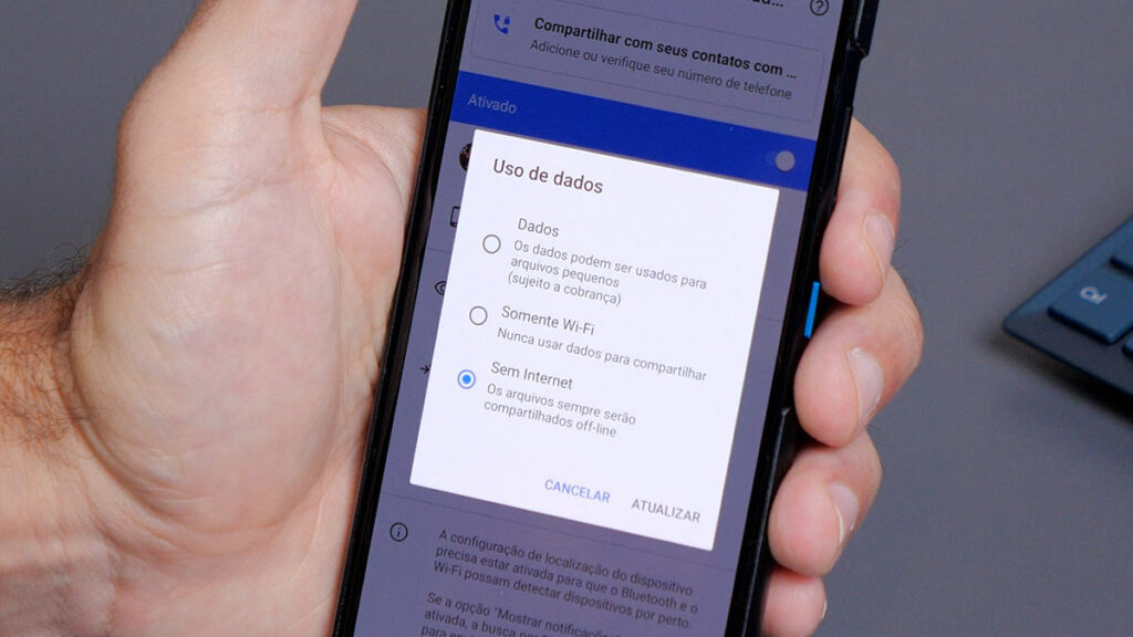 detalhe Mais rápido que o bluetooth, Compartilhar por Proximidade no Android