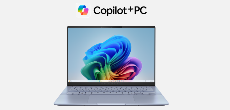 Foto do notebook Vivobook S14, exibindo o Copilot+PC na tela, representando o que é um notebook com ia. 