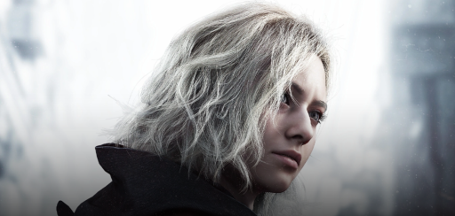 Imagem de um personagem do jogo Resident Evil Requiem, com cabelo platinado e expressão séria, destacando a jogabilidade premiada na Gamescom.