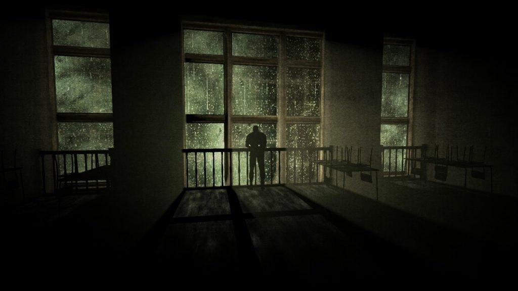 Cena sombria do jogo Outlast II, mostrando um personagem em um ambiente assustador, sendo classificado como um dos melhores jogos de terror.