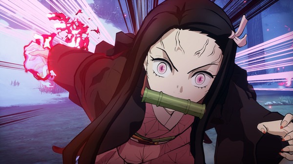 Imagem do jogo Demon Slayer: The Hinokami Chronicles, demonstrando poderes e ataque em movimento, representando gráficos e jogabilidade de jogos de anime