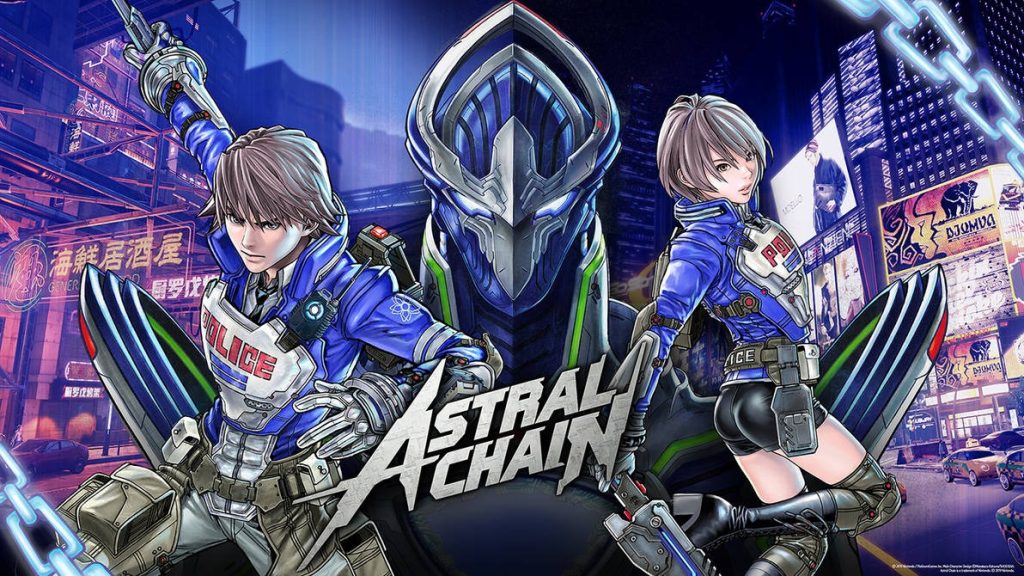 Imagem do jogo Astral Chain mostrando dois personagens, ilustrando os jogos de anime com estética de ação e ficção.