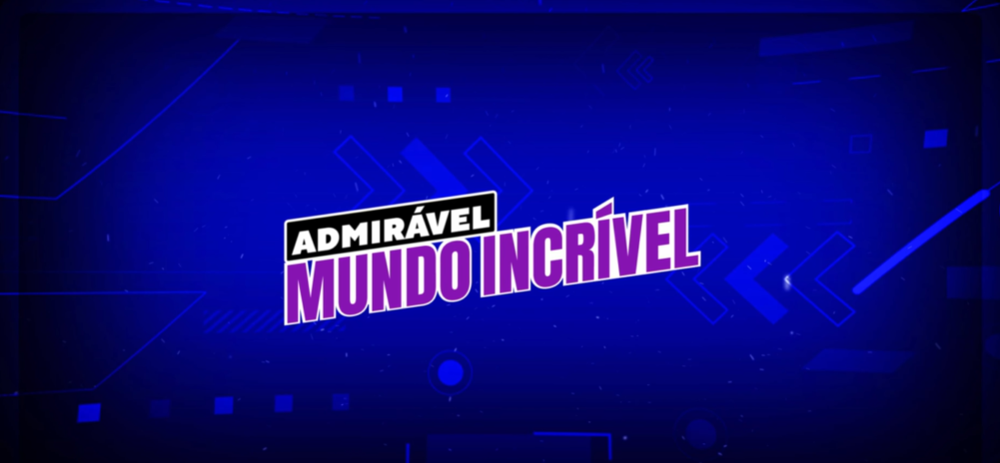 Imagem com fundo azul escuro e elementos geométricos, exibindo o logo do "Admirável Mundo Incrível" em destaque.