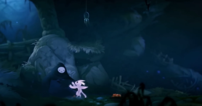 Personagens de Ori and the Blind Forest em um cenário sombrio, destaque em jogos indie.