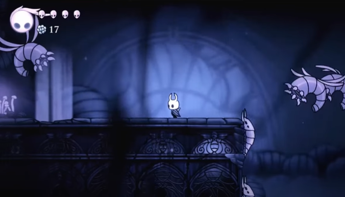 Cena retirada do jogo Hollow Knight, representando o jogo indie.