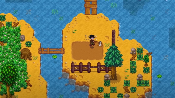 Cena do jogo Stardew Valley em estilo pixel art, exemplo de jogos indie focados em simulação de fazenda e exploração.