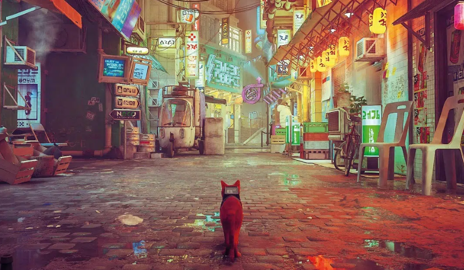 Cena do jogo Stray, destaque em jogos indie.