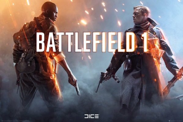 Arte principal de BATTLEFIELD 1 exibindo dois soldados armados encarando-se sob faíscas e fumaça em um cenário de guerra mundial.