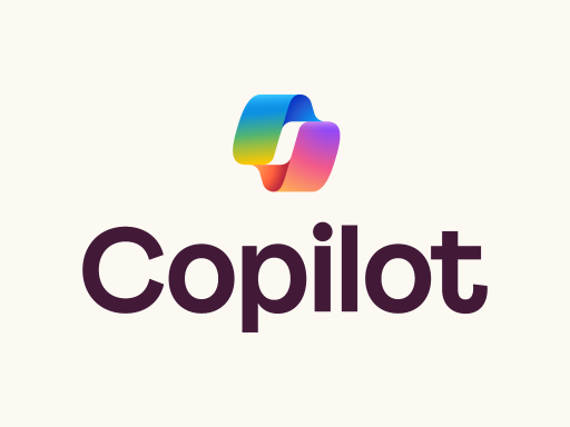 Logotipo colorido em degradê da Microsoft Copilot centralizado sobre fundo claro com o nome Copilot escrito em fonte escura logo abaixo.