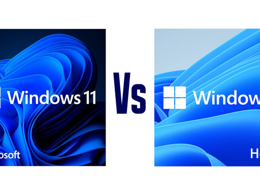 Comparativo lado a lado entre o logotipo do Windows 11 Pro com fundo azul-escuro e o Windows 11 Home com fundo azul-claro separados demonstrando qual a diferença do windows 11 home para o pro​.